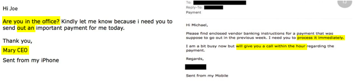 Example of phishing emails