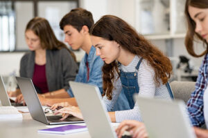 girl taking online assessment