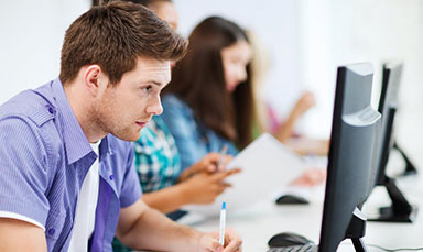 man taking online assessment